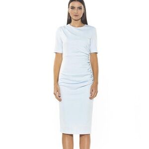 New ALEXIA ADMOR Cataleya Crewneck Draped Sheath Dress in Halogen Blue Sz  Small